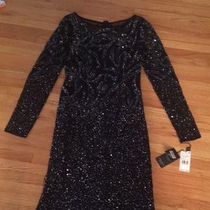 Adrianna Papell midnight blue beaded long gown. Size 2. New with tags.